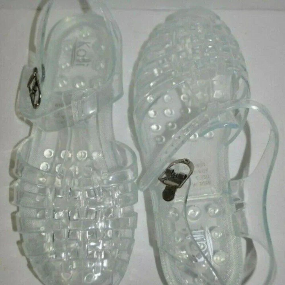 Women Low Flat Heel Gladiator Water Summer Shoes Jelly Fisherman Sandals CLEAR
